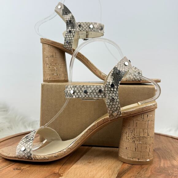 Dolce Vita Wmns Size 9M Jalina Grey Beige Snake Print Cork Heel Sandals Studded - Picture 11 of 16